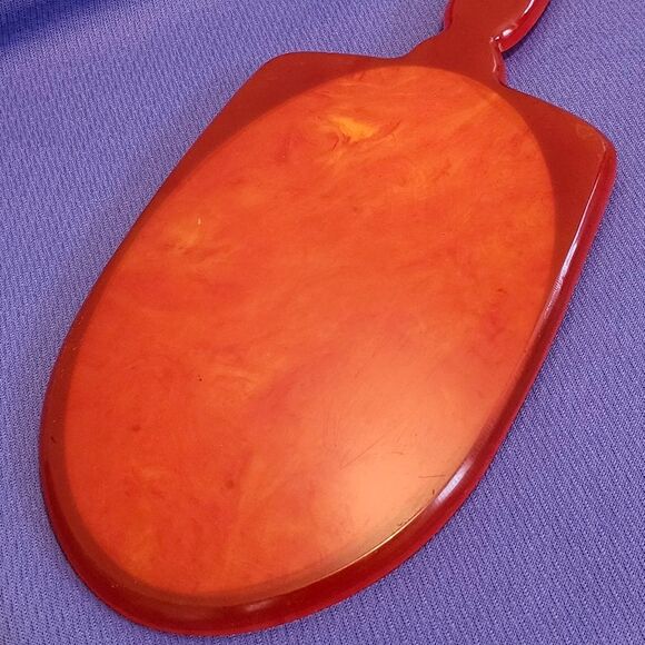 Vintage VG 1930s/1940s Orange Marblized Celluloid/Bakelite Hand Mirror 12” Long - Picture 5 of 5